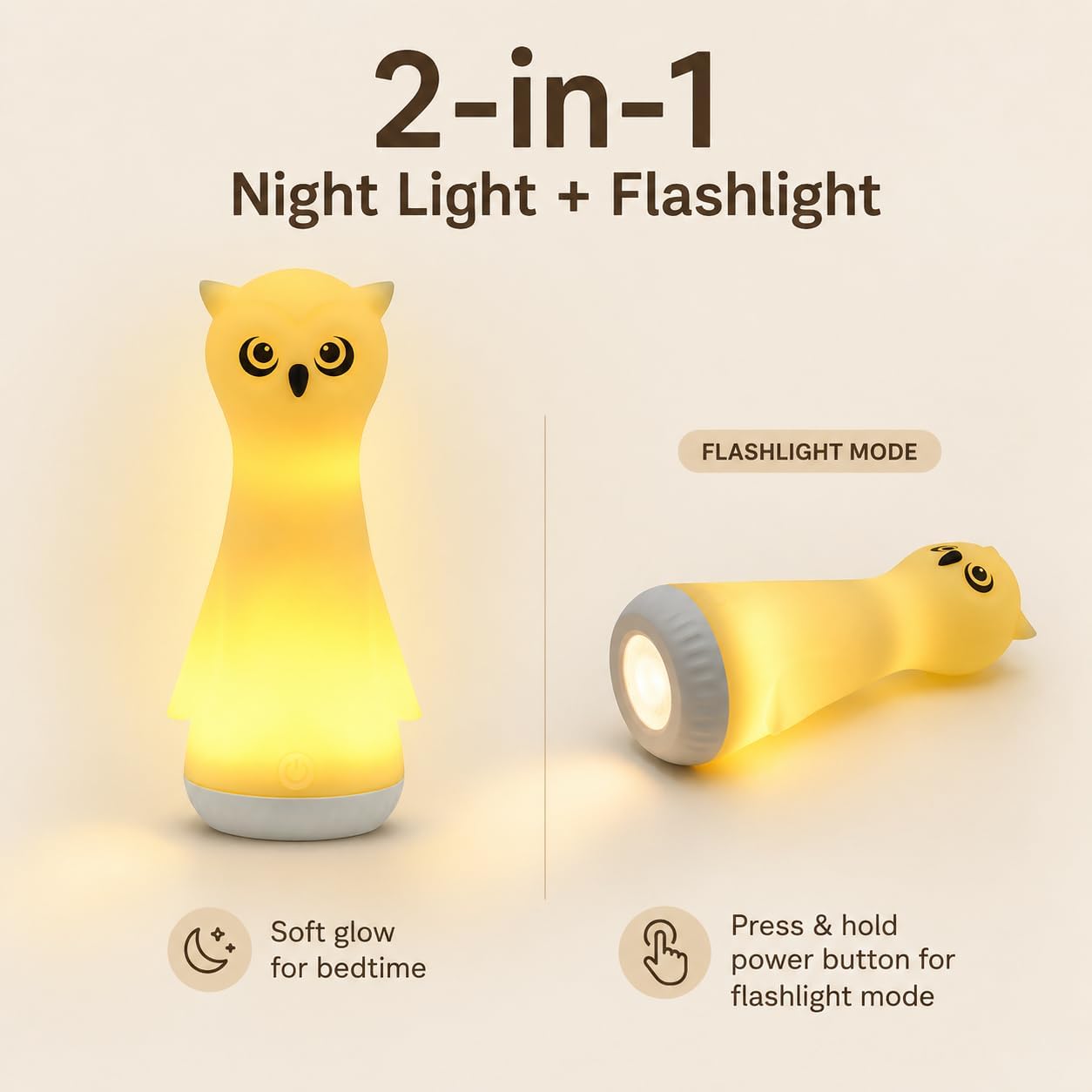 Owl Rechargeable Flashlight with Lamp for Kids