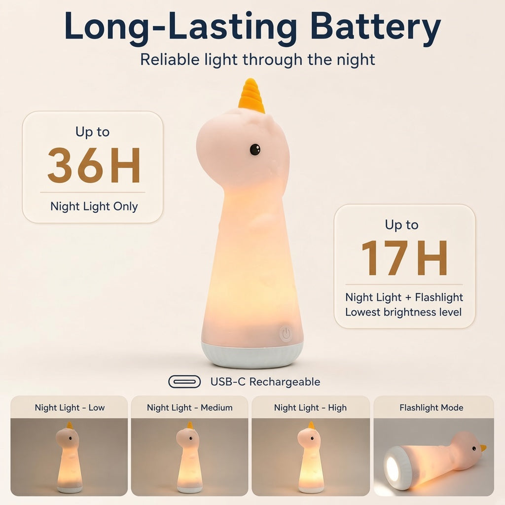 Unicorn Rechargeable Flashlight with Lamp for Kids